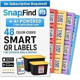 SnapFind QR Code Labels for Storage Bins & Moving, 48 Color-Coded Labels