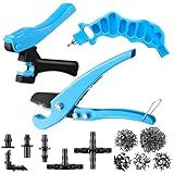 Feekoon Drip Irrigation Punch Hole Tubing Cutter Tools with Barbed Connectors, 2-in-One Drip Tubing Hole Punch for 1/4 Inch Fitting 16 20 25 mm PE Pipe and Emitter(115 Irrigation Plugs)