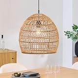 ELYONA 16” Large Boho Rattan Chandelier, Modern Japandi Wicker Pendant Light Fixtures, Basket Hand Woven Hanging Lamp for Coastal Kitchen Island Dining Room Living Room Bedroom Foyer (40cm*40cm)