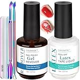 Gel Nail Polish Remover, Gel Remover Kit with Liquid Latex for Nails, No Need to Wrap or Soak, Removes Nail Polish in 2-5 Minutes, Acetone Free, Not Damage to Nails, with Manicure Tools