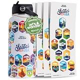 LET'S WANDER Lets Wander 50 States Water Bottle with Waterproof Stickers - 32oz Leakproof Insulated Stainless Steel with Straw - States of the USA Gift Bottle (White)