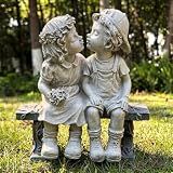 Rbhonb First Kiss Garden Outdoor Statue Decorative, Flower Bed Decor Puppy Love Kissing Couple, Boy and Girl Kissing Garden Figurine for Yard Patio Art