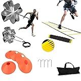 Speed Agility Training Kit-12 Rung 20Ft Agility Ladder, 5 Round Training Cones,Resistance Parachute, 4 metal Stakes & Carrying bag, football ladders for Faster Footwork and Better Movement Skills