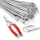 DAFONSO Heavy Duty & Corrosion-Resistant Stainless Steel Zip Ties Kit with Metal Scissors-11.8 Inch, 50 Pieces-Ideal for Machinery, Vehicles, Exhaust Wrap, Farms, Pipes, Cables & Outdoor Fence