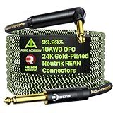 AA AUDIO ACCESSORY Pro Bass Guitar Cable 10 ft, Gold-Plated Neutrik REAN Connector, 18 AWG OFC, Braided 1/4 Inch Instrument Cable for Fender Electric Bass Guitar Combo Amp Rumble Marshall, Right Angle