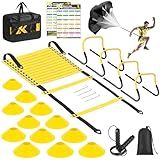 Soccer Training Equipment, Agility Speed Training Set with 20ft Speed Ladder, 12 Cones, 4 Adjustable Hurdles, Jump Rope, Parachute | Ideal for Basketball, Football Practise, for Kids, Youth, Adults