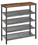 HOOBRO Shoe Rack for Entryway, 5-Tier Shoe Organizer with Adjustable Mesh Shelves, 16-20 Pairs of Shoes, Spacious Floor Mount, Metal, Industrial, Shoe Shelf for Closet, Rustic Brown BF12XJ01