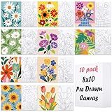 Nuberlic 10 Packs 8X10 Pre Drawn Canvas for Painting for Kids Floral Pre Printed Canvas Painting Kit Vibrant Botanical Pre Drawn Canvas to PaintGirls Night Party Supplies