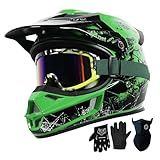 Loyoriwy Dirt Bike Helmets for Kids Full face Helmet 8-14 Lightweight Multi Sport Motorcycle Helmet for Boys Girls Youth BMX, Motocross,Dirt Bike Helmet，DOT Approved (Green, L)