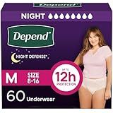 Depend Night Defense Adult Diapers, Incontinence & Postpartum Bladder Leak Underwear for Women, Disposable, Overnight, Medium, Blush, 60 Count (4 Packs of 15), Packaging May Vary