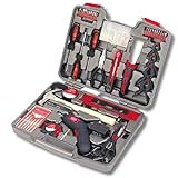 Apollo Tools 144 Piece Household Tool Set with Convenient Cordless Screwdriver and Most Used Tools in Sturdy Carrying Case for Home Repairs, DIY and Crafts - Red - DT8422