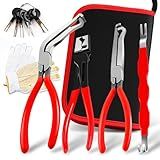 4 Pieces Automotive Electrical Disconnect Pliers Kit, High-Carbon Steel Connector Separator with Straight & 60° Pliers, Hose Clamp Plier, Plug Release Tool and Wire Terminal Removal in Storage Box
