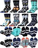 Cutecrop 8 Pairs Funny Space Socks for Men Novelty Star Galaxy Crew Socks Space Astronaut Alien Lover Gifts Birthday Holiday National Aviation Day Gifts