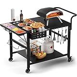 Leteuke Pizza Oven Table, Grill Cart Table for Blackstone Griddle, Outdoor Pizza Oven Stand Fits Ninja, Cuisinart, Gozney, Solo Stove, BBQ Prep Tables Station with Seasoning Tray, 47.2"x27.5"x35.8"