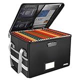 File Box with Lock - Fireproof Document Box File Organizer with Zipper & Adjustable Handle, Collapsible File Storage Box for Home Office, Filing Cabinet for Hanging Letter/Legal Folder