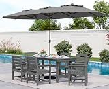 SERWALL 8-Pc HDPE Dining Set, 1 Table, 1 Umbrella & 6 Chairs, Gray