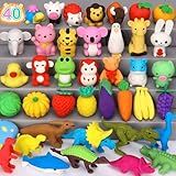 Arscniek 40 Pack 3D Puzzle Animal & Food Erasers for Kids, Take Apart Mini Pencil Erasers, Bulk Party Favors, Classroom Prizes, Treasure Box & Stocking Stuffers