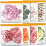 8 Pack Gallon Freezer Bags, Reusable Food Storage Silicone Bags Reusable Food Storage Bags, Large Zip Lock Bags Gallon, Lunch Home Fridge Kitchen Organization and Storage Meal Prep Freezer Containers
