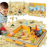 Billeeit Sand Construction Kit with Big Foldable Sandbox and 2.2lbs Moldable Sensory Play Sand, Truck Toys Including Castle Molds and Other Accessories - 36Psc Set Gifts for Kids 3+