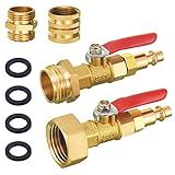 Tool Daily Winterize Blowout Adapter Kit with 1/4" Quick Connect Plug and 3/4" Garden Water Hose Threading, 2PCS Winterize Quick Adapter with Ball Valve for RV Boat Camper Trailer