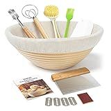 Kootek Banneton Bread Proofing Basket Set, 9 Inch Round Sourdough Starter Kit, Baking Supplies Tools with Dough Whisk, Scoring Lame, and Other Accessories for Artisan Bread Making