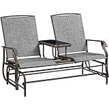 Yaheetech 2-Seat Outdoor Glider with Center Table, Patio Rocking Loveseat with Breathable Mesh Sturdy Metal Frame for Garden Pool Lawn