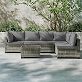 XTWEEX 7 Pieces Outdoor Patio Furniture Set, Grey PE Rattan Weaving Sofa with Light Grey Cushions and Steel Frame, Coffe Table Included, Outdoor Conversation Set