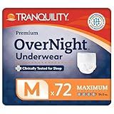 Tranquility Premium OverNight Disposable Absorbent Underwear (72 Count) - M, 34-48 in. Waist - Maximum Absorbency, All-Night Sleep, Breathable Comfort, 72 Adult Diapers