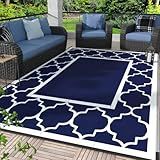 GENIMO Outdoor Rug, Waterproof Plastic Rugs for Patio, 5'x8' Blue White