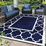 GENIMO Outdoor Rug, Waterproof Plastic Rugs for Patio, 5'x8' Blue White
