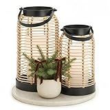 Natural Rattan Boho Lanterns - Handcrafted Chic Decor to Enhance Your Home - Modern Farmhouse Beauty Perfect for Any Living Room, Patio & Porch, Indoor and Outdoor Coffee Table or Kitchen Dining Table