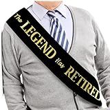 JPACO The Legend Has Retired Sash – Elegant Black and Gold Foil Legendary Sash for Both Women and Men & a Large Gold Safety Pin. Perfect for Retirement Parties