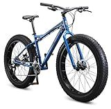 Mongoose Juneau Men and Womens Fat Tire Mountain Bike, 26x4-Inch Big Fat Wheels, 16-Speed Trigger Shifters, Adult Aluminum Mountain Frame, Blue