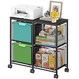 Sbanmao 4 Drawer Lateral File Cabinet, Mobile Filing Cabinet, Printer Stand with Wheels Under Desk Storage Office Storage Cabinet Fits Letter Size for Home Office, Black