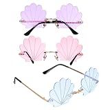 SEWACC 3pcs Shell Sunglasses Fashion Bueaty Seashell Shape Sunglasses Rimless Novelty Eyewear Mermaid Eyeglasses Uv Protection for Summer Beach Party Photo Props