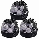 KyuerWK 3PCS Golf Ball Bags with Drawstring, Nylon Mesh Bag for Golf Balls, Design for Most Outdoor Storage (Black)