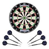 Mission Darts Shogun Dart Board Set | Endurance Round Wire Sisal Dartboard Set Including 2 Sets of Steel Tip Darts