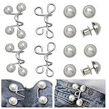vibedor 4 Sets Pant Waist Tightener Jean Button Pins, Detachable Jean Buttons for Loose Jeans Adjustable Jean Button(White Pearl)
