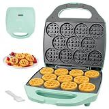 Baker's Friend, Bite-size Mini Waffle Maker for Kids & Adults, Small Waffle Maker Mini Belgian Waffle Machine, 11 X 2.2” Tiny Nonstick Waffles Iron, Recipe Included, Aqua