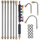 Xiny Tool Pressure Washer Extension Wand, 10 Pack Power Washer Lance with 5 Atomization Nozzle Tips,1 Gutter Cleaner Attachment Curved Rod, 1/4" Quick Connect, 4000 PSI