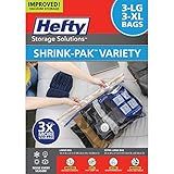 Hefty Shrink-Pak Vacuum Storage Bags - Space Saver for Under Bed Storage, Clothing and Comforters, Odor Resistant, 3X More Storage Space - 3 Large, 3 XL Bags