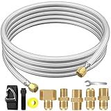 Upgraded 12Feet High Pressure Braided Propane Hose Extension with Conversion Coupling 3/8" Flare to 1/2" Female NPT, 1/4" Male NPT, 3/8" Male Flare for BBQ Grill, Fire Pit, Heater