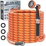 PLYPLYE Flexible Garden Hose 50 ft, Non-Expanding Lightweight Water Hose, with 10 Pattern Sprayer, All Weather, Durable, Kink and Abrasion-Resistant, Leak-Free, Orange
