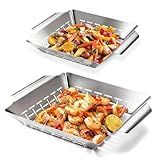 2 Pack Vegetables Grill Baskets for Veggies,Grill Basket for Outdoor Grill,Stainless Steel Grill Basket,Grilling Accessories for & Smokers