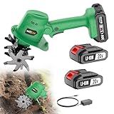 Muylux 20V Cordless Tiller Cultivator for Gardening, Electric Garden Tiller with 2 x 2.0Ah Batteries & Charger, Garden Rototiller for Lawn Gardening Soil Cultivation