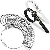 Ring Sizer Measuring Tool Kit Upgraded, 27 PCS Stainless Steel Measuring Ring Tool, US Ring Size 0-13 with Half Size, 2 PCS Reusable Finger Size 1-17 USA Rings Size with Magnified Glass