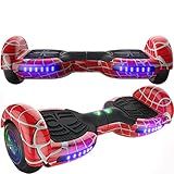 EMAXUSA, Spider-Pattern Hover Board for Kids Ages 6-12, with Bluetooth Speaker and LED Lights 6.5" Hover Board, UL2272 Safety Certified (Red)