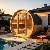 HOSAUNA Outdoor Traditional Sauna 4-6 Person 9KW Steam Saunas Barrel