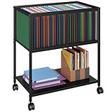Sbanmao Rolling File Cart, Mobile File Cabinet with Wheels Hanging Files, Metal Hanging File Folder Cart File Organizer Fit Letter Size for Home Office, Black