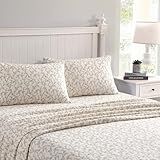 Laura Ashley - Flannel Sheets Queen Size, Anti-Pilling & Wrinkle Resistant Cotton, Touchably Soft for All-Season Comfort - Bed Sheets with Matching Pillowcases & Fitted Sheet (Victoria Beige)